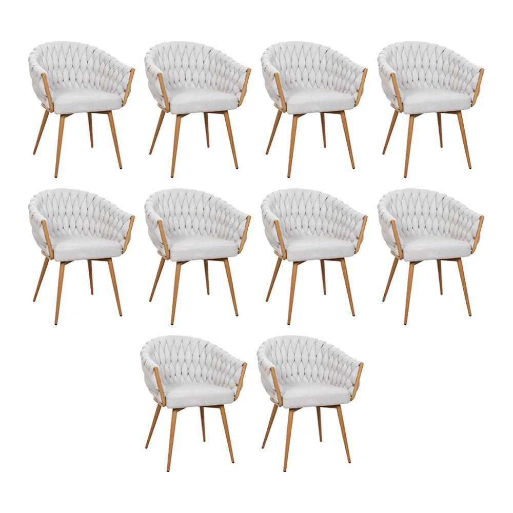 Miniatura Kit 10 Cadeira De Aproximação Eloá Estrutura Aço Carbono Laminado Natural Com Estofado Linho Cru
