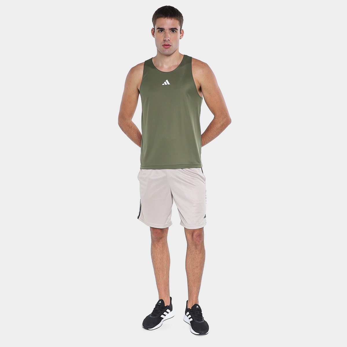 Miniatura Short Adidas 3 Listras Masculino Bege+Preto - G