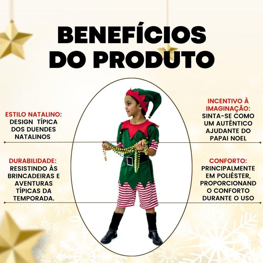 Fantasia De Duende Infantil Masculino Curta Com Gorro Tamanho Gg