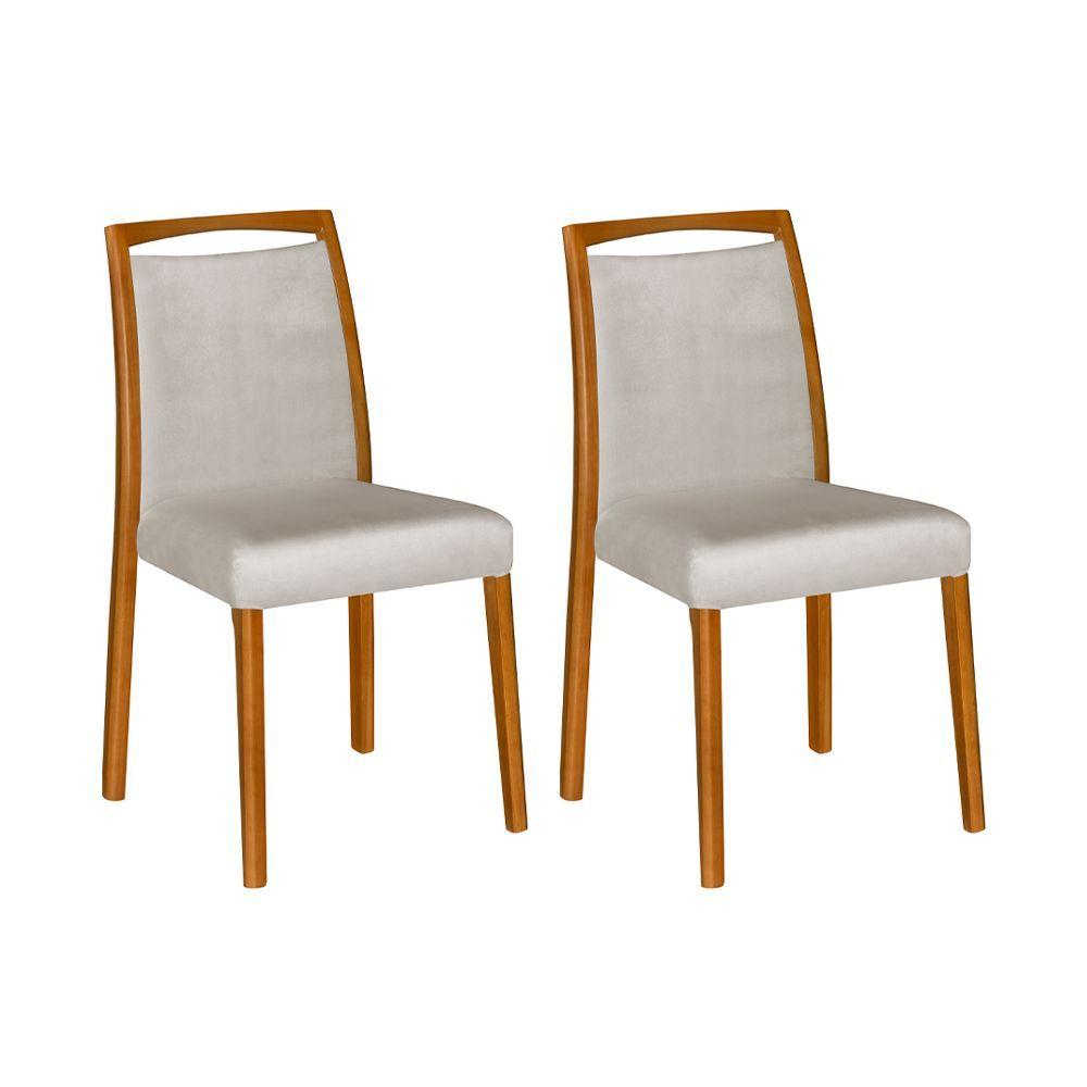 Miniatura Kit 2 Cadeiras De Jantar Estofadas Jade Linho Bege Base Madeira Maciça Mel