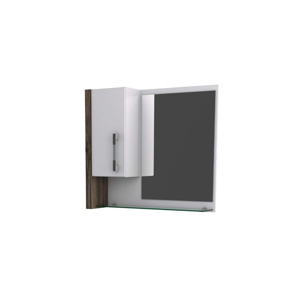 Miniatura Gabinete para Banheiro com Cuba Quadrada Q32 e Espelheira com Porta Legno 630W Compace Branco/Carvalho Dark