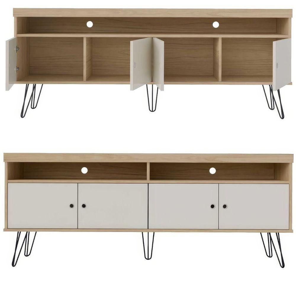 Rack Para Tv Até 65 4 Portas 2 Prateleiras E Nichos Liberty Carvalho off White