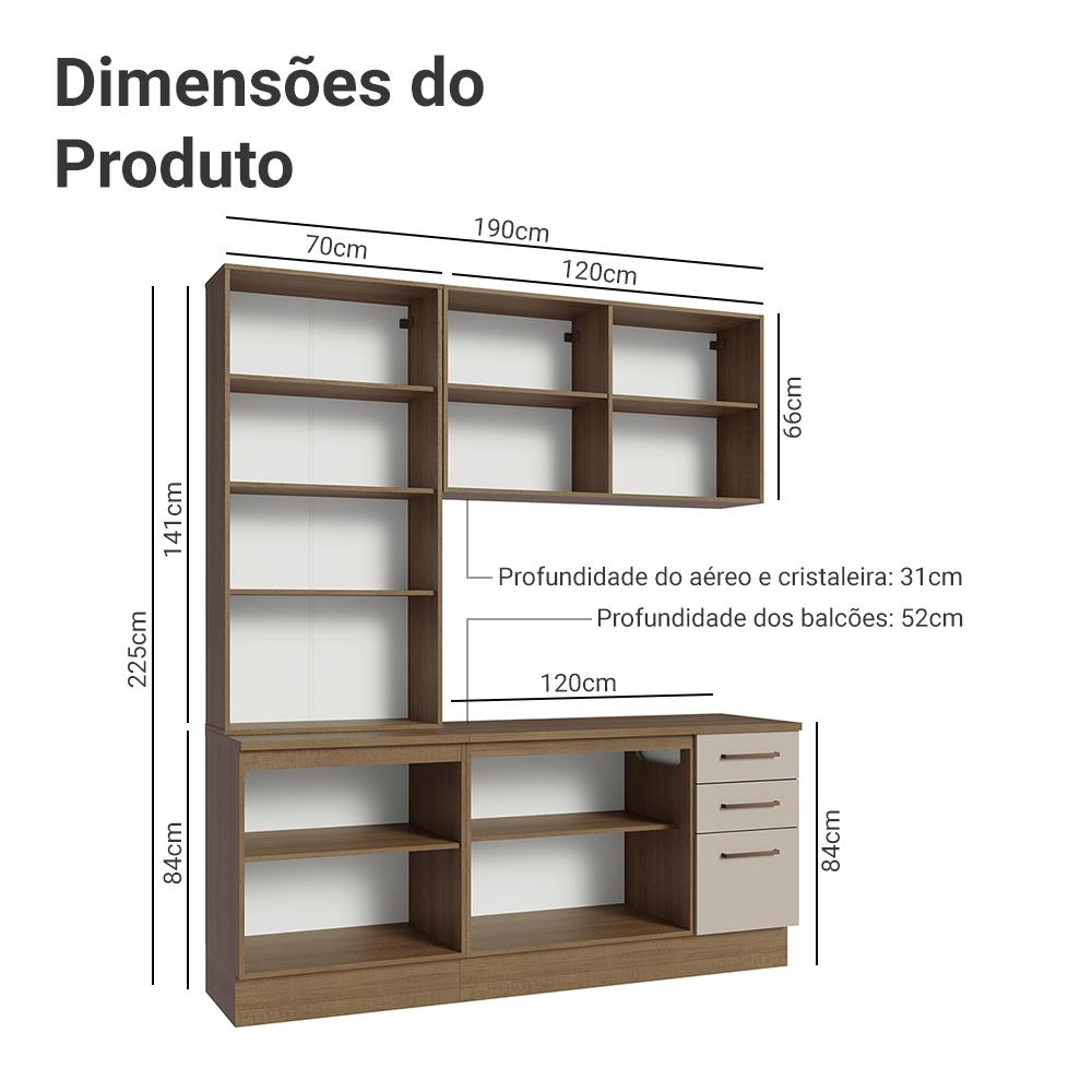 Miniatura Armário de Cozinha Compacta 190cm com Cristaleira Rustic/Crema Agata Madesa 01 Rustic/Crema