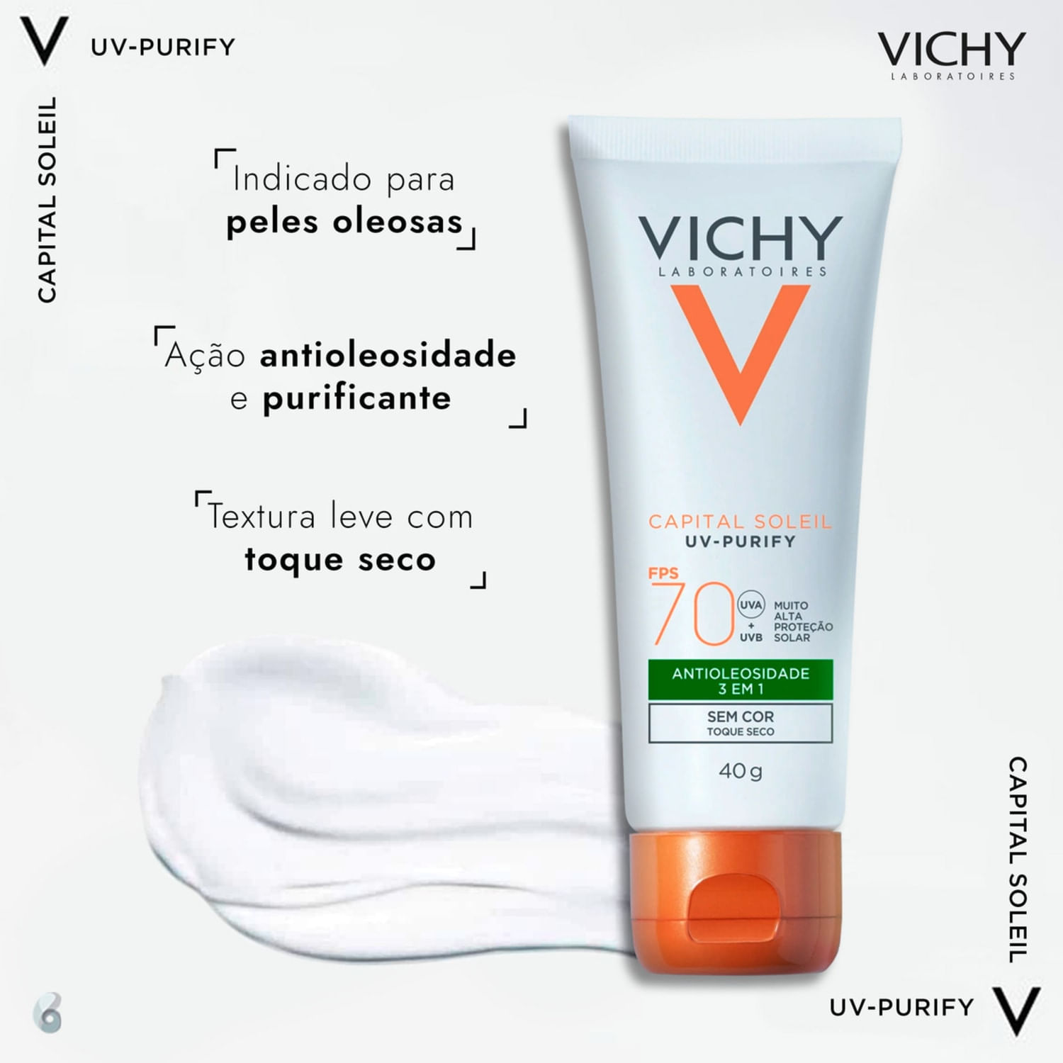 Miniatura Vichy Purify Cor Média FPS 70 - Protetor Solar Facial 40g