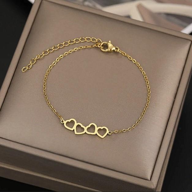 Miniatura Pulseira Feminina Corações - Banhada A Ouro 18K