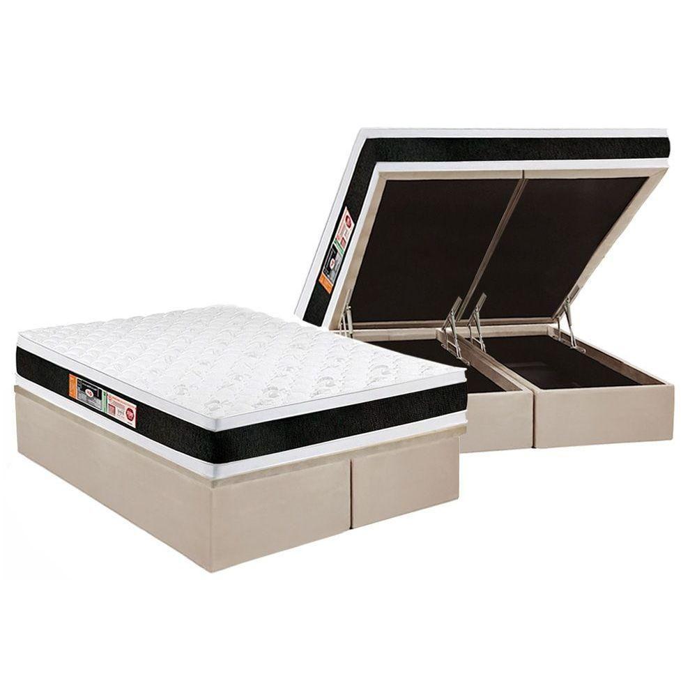 Miniatura Cama Box Baú Queen: Colchão Espuma Castor D45 Black E White Air Double Face + Base Clean(158X198)
