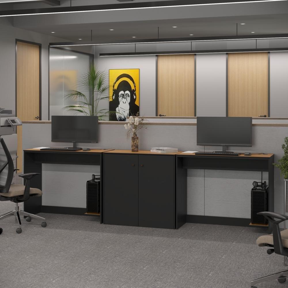 Miniatura Conjunto De Escritório 3 Peças Smart Office 2 Mesas E 1 Aparador Buffet - Preto E Cedro Preto E Cedro