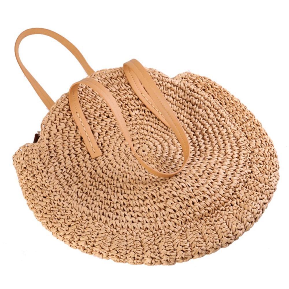 Bolsa Saco Grande Redonda Palha Sintética Maleável Caramelo