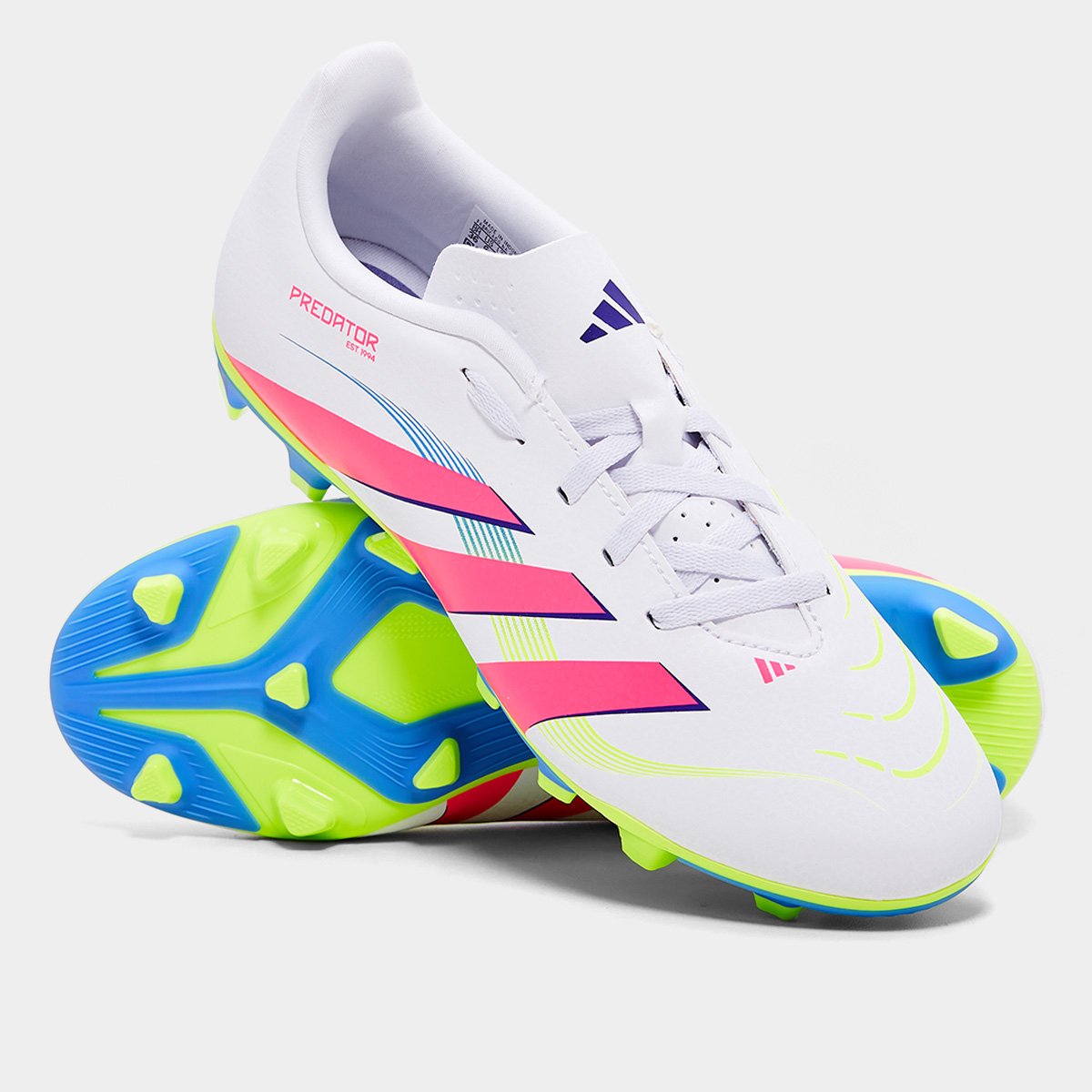 Miniatura Chuteira Campo Infantil Adidas Predator Club Branco+Rosa - 26