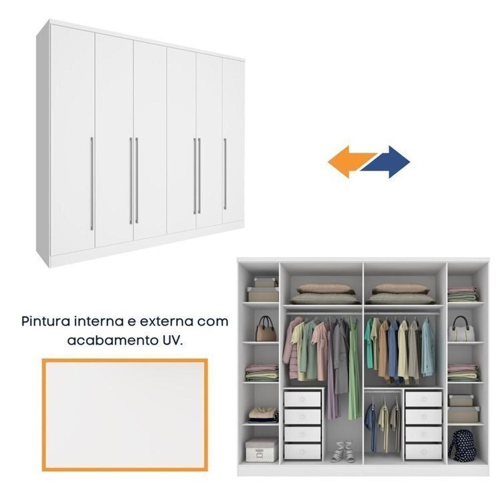 Guarda-roupa 6 Portas Portugal e Cômoda 5 Gavetas Florença Espresso Móveis Branco/Neve