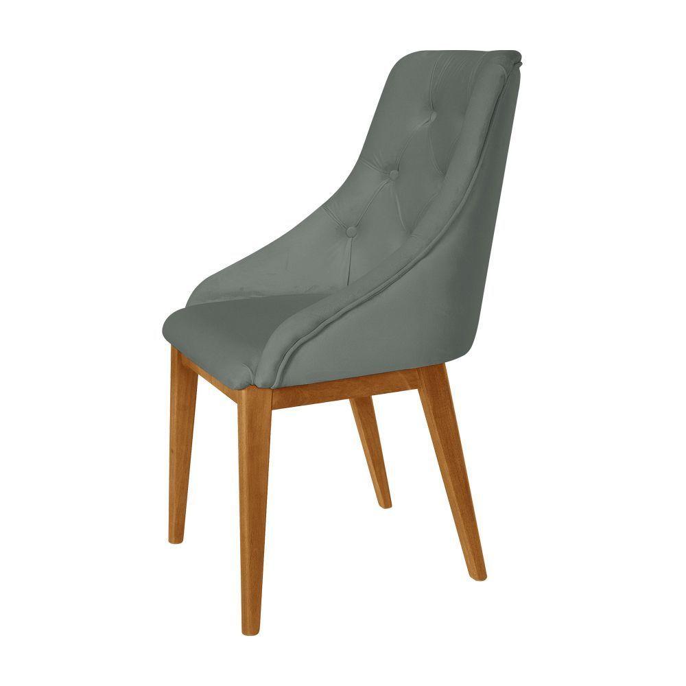 Miniatura Kit 2 Cadeiras De Jantar Estofada Anatômica Capitonê Veludo Cinza Base Madeira Maciça Mel Cinza