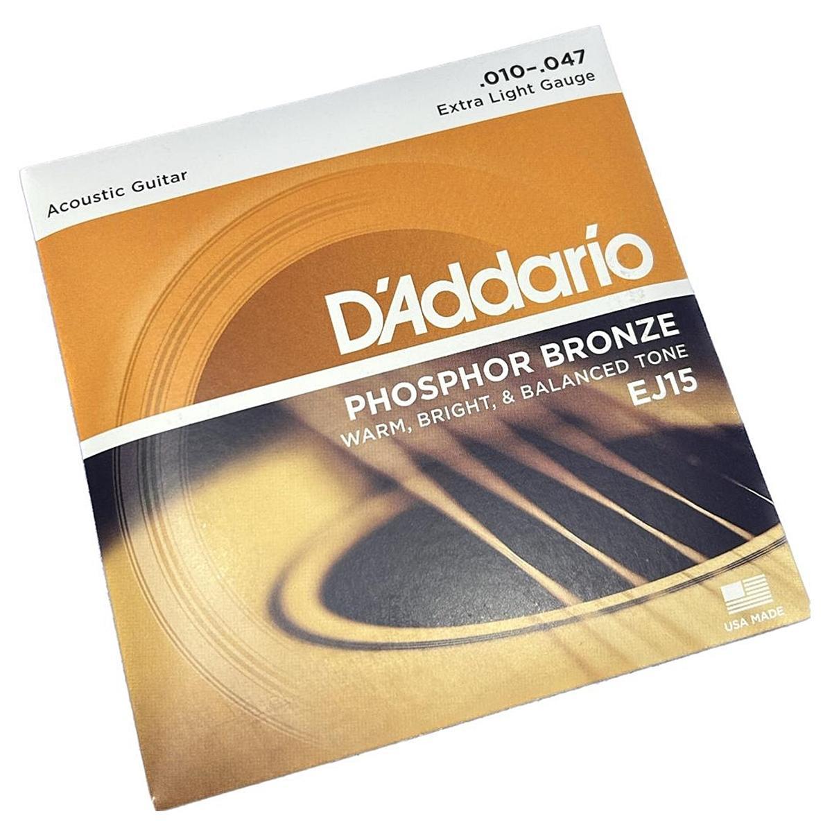 Miniatura Encordoamento Aço 010 Violão Daddario Ej15 Phosphor Bronze