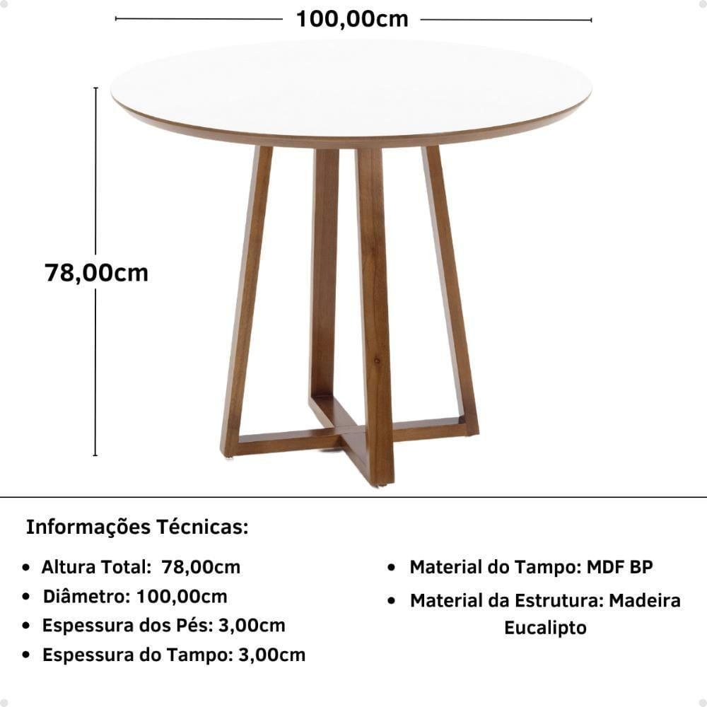 Conjunto Mesa De Jantar Redonda Branca Lara Premium 100cm Com 4 Cadeiras Isabela - Natural