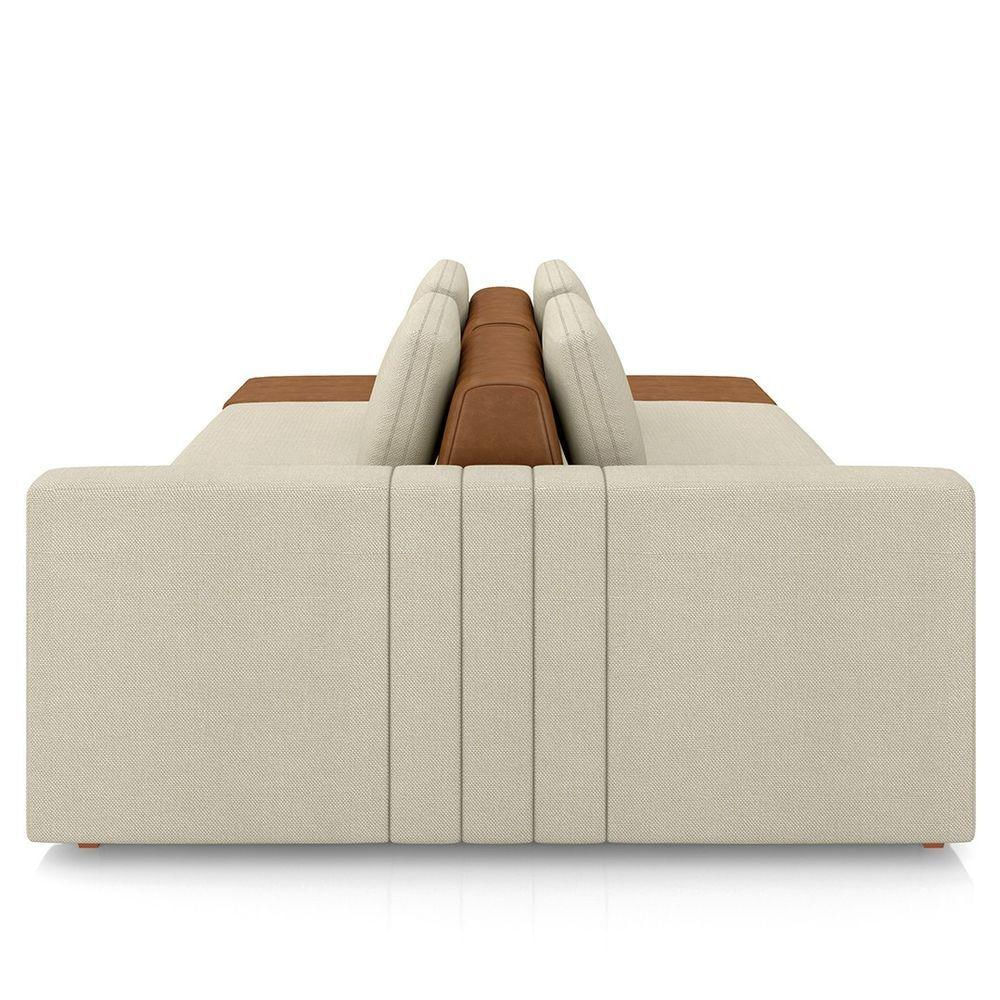 Miniatura Sofá Ilha E Puff Sala Living 245cm Siesta M22 Linho Cru/marrom - Mpozenato