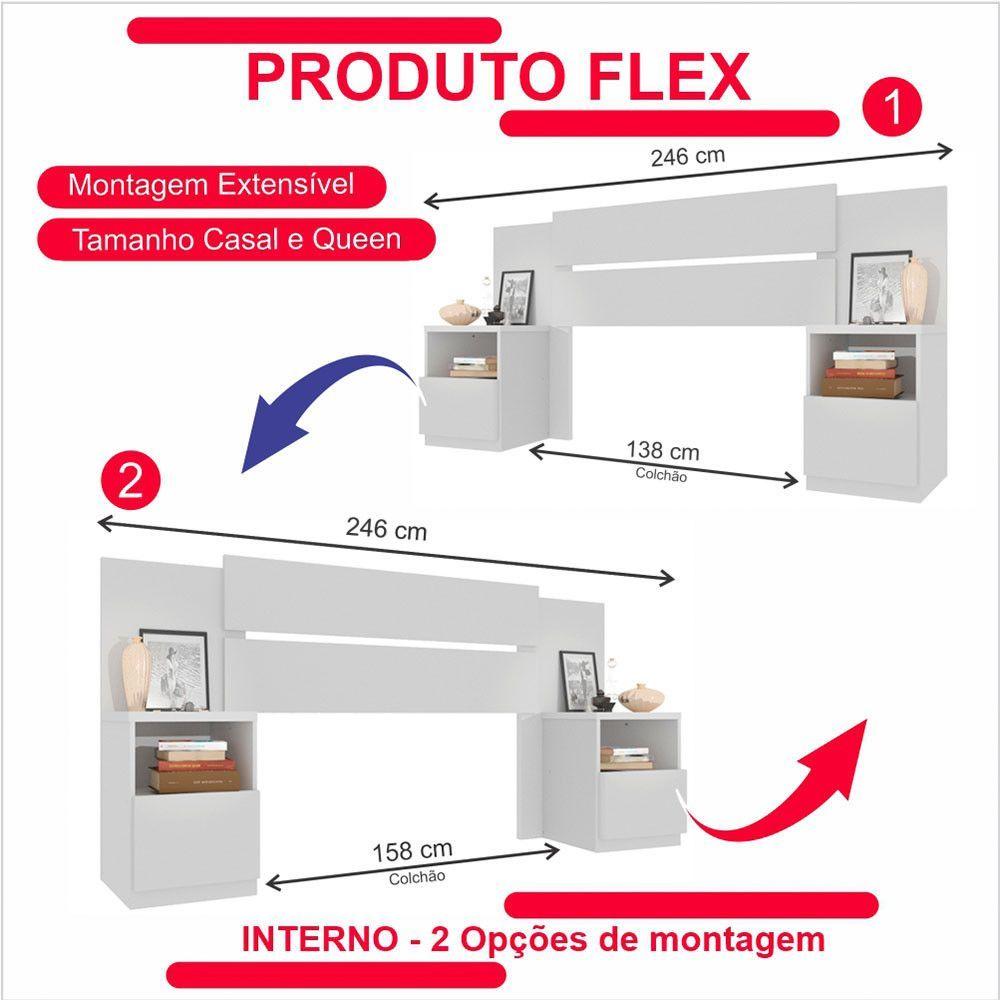 Miniatura Cabeceira Extensível Com 2 Mesas De Apoio Londres Prime Móveis Imop Branco Neve
