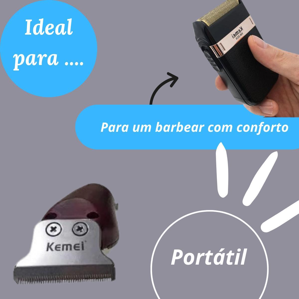 Kit Premium Masculino Kemei: Barbeador 2024 + Máquina 9164