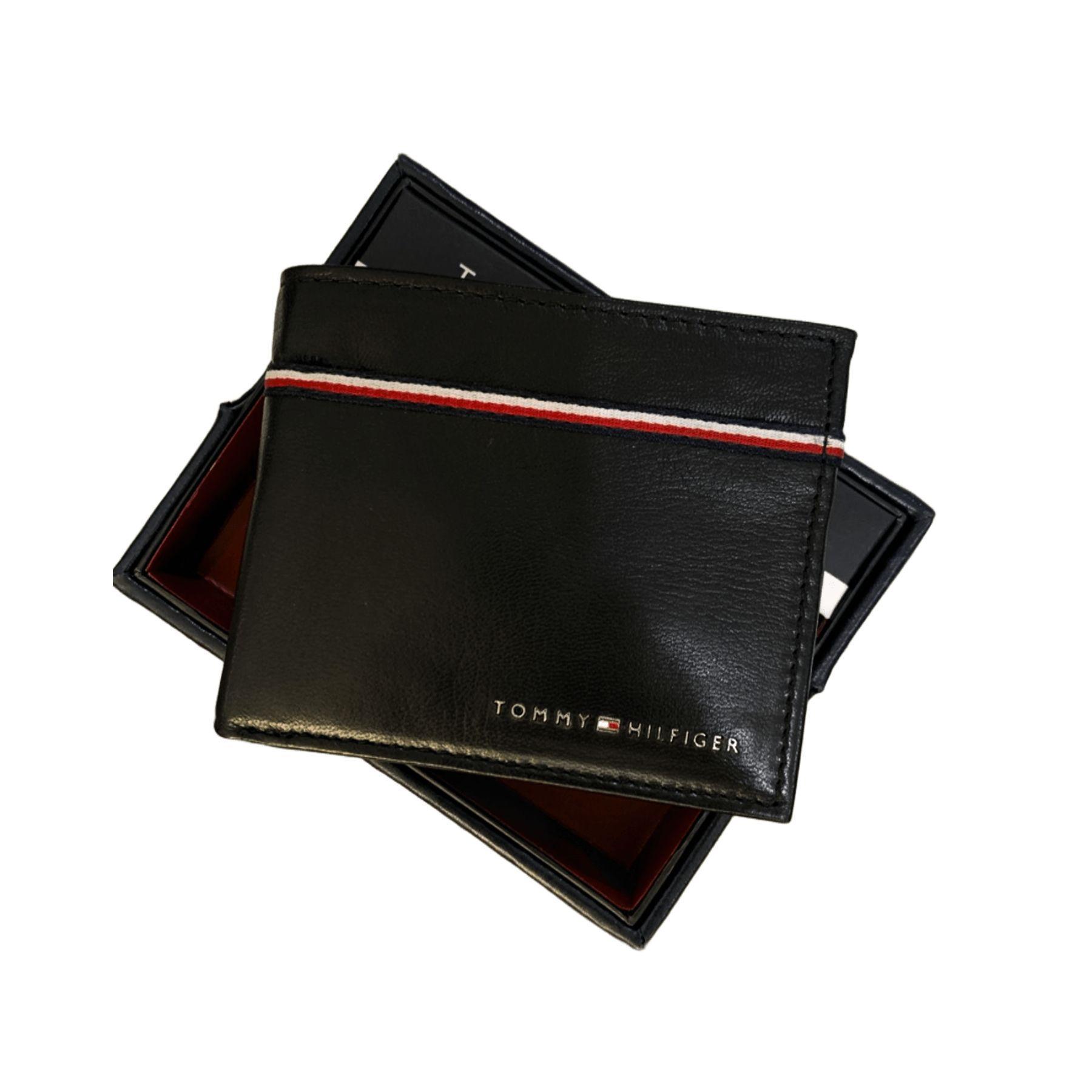 Miniatura Carteira Tommy Hilfiger Masculina Preta Billfold Com Detalhe