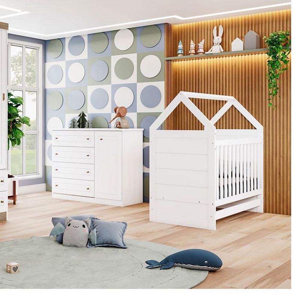 Miniatura Berço Montessoriano Americano E Cômoda Infantil Mississipi Branco Com Colchão Ortobom - Henn
