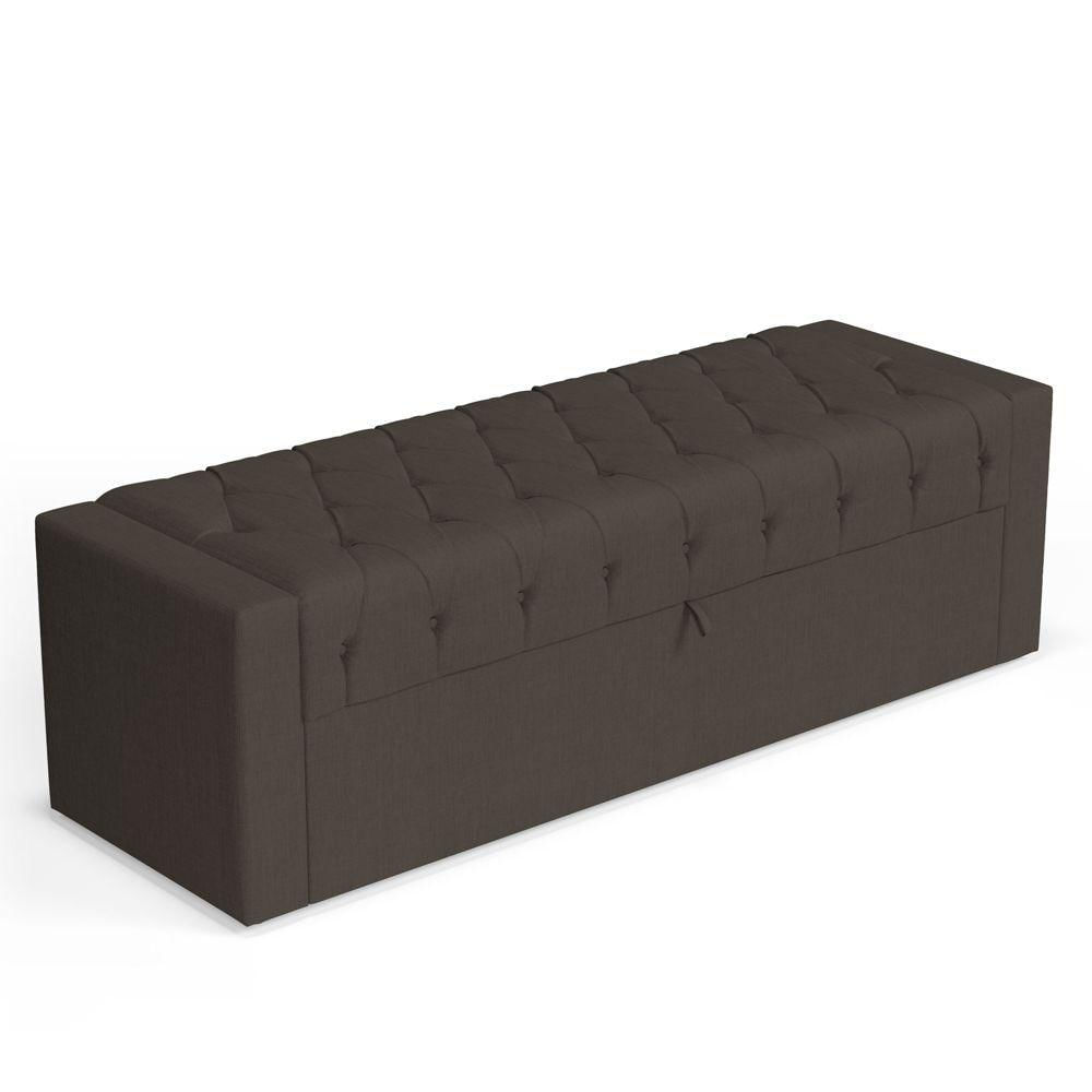 Miniatura Calçadeira Báu King Size Atena 195cm Capitonê Linho Cacau - Desk Design