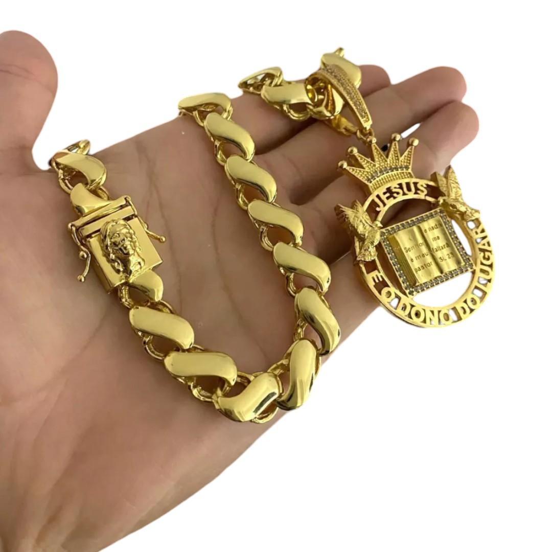 Miniatura Cordão 13Mm Friso S Fecho Jesus Cristo Pingente Banhado Ouro