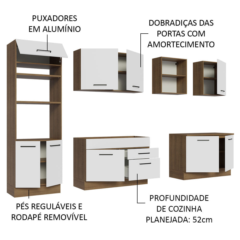 Miniatura Armário de Cozinha Completa 310cm Rustic/Branco Agata Madesa 02 Cor:Rustic/Branco