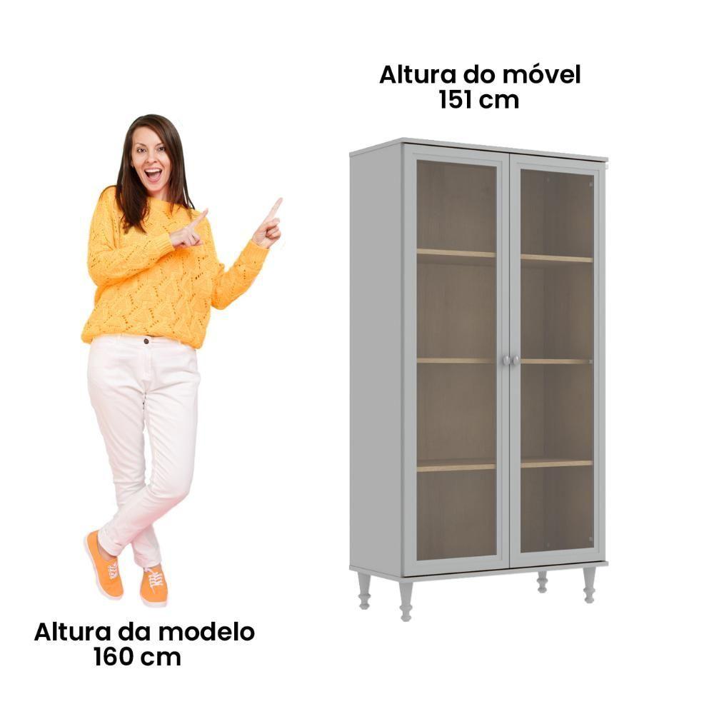 Cristaleira Estante Para Livros Ditália 2 Portas Vidro Cinza