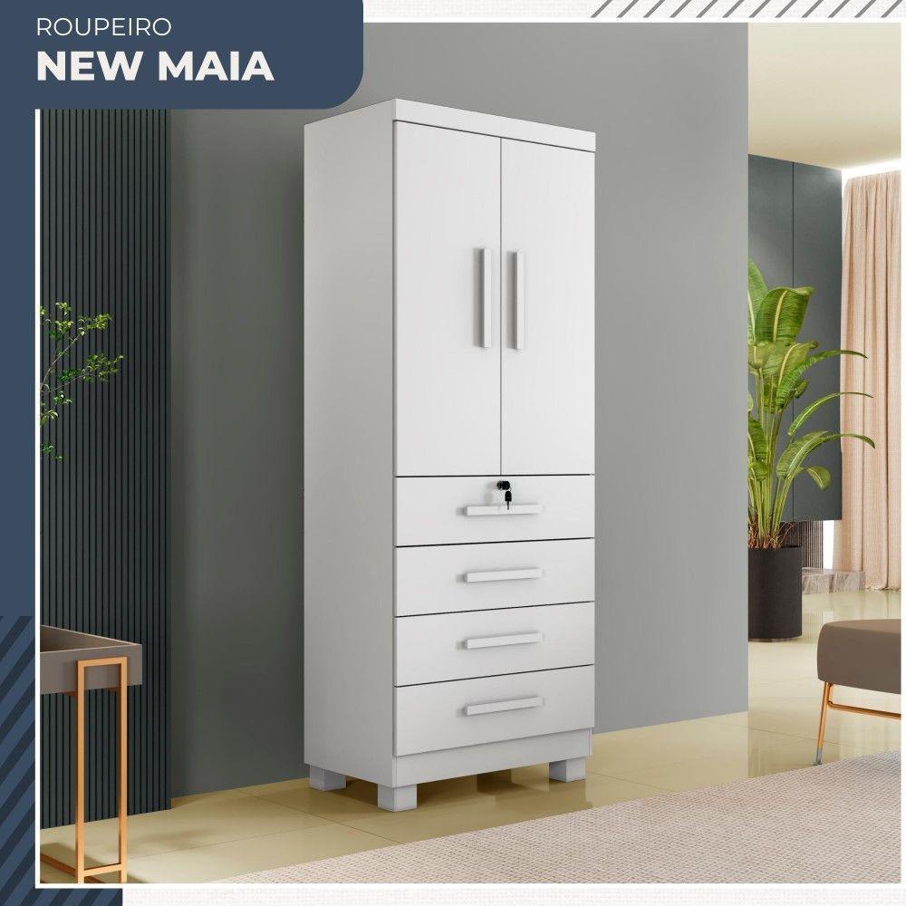 Miniatura Guarda Roupa New Maia 2 Portas 4 Gavetas Com Chave Benetil Móveis Branco