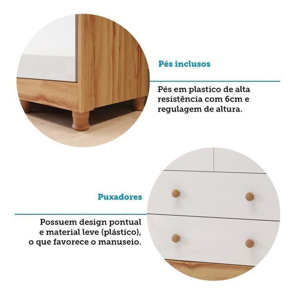 Quarto de Bebê com Guarda-Roupa Cômoda e Berço com Capitonê 100% MDF Maya Provençal Espresso Móveis Branco Brilho/Amêndoa/Branco