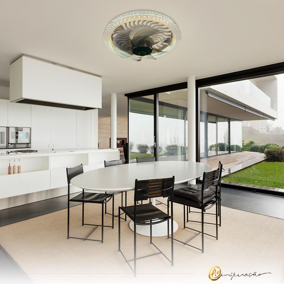 Miniatura Luminária Ventilador De Teto Led Multicor Controle Remoto