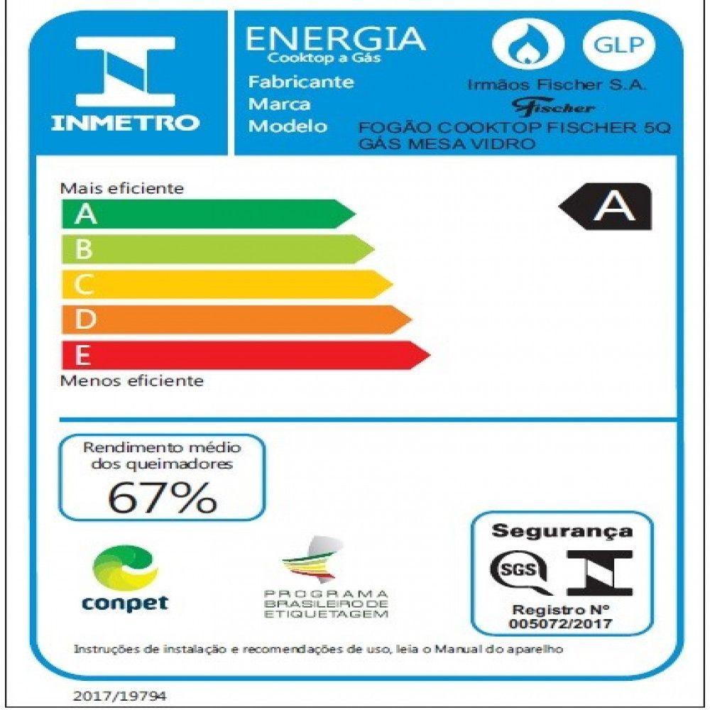 Miniatura Cooktop A Gás 5 Bocas Mesa Vidro Fischer 1642 Branco Bivolt