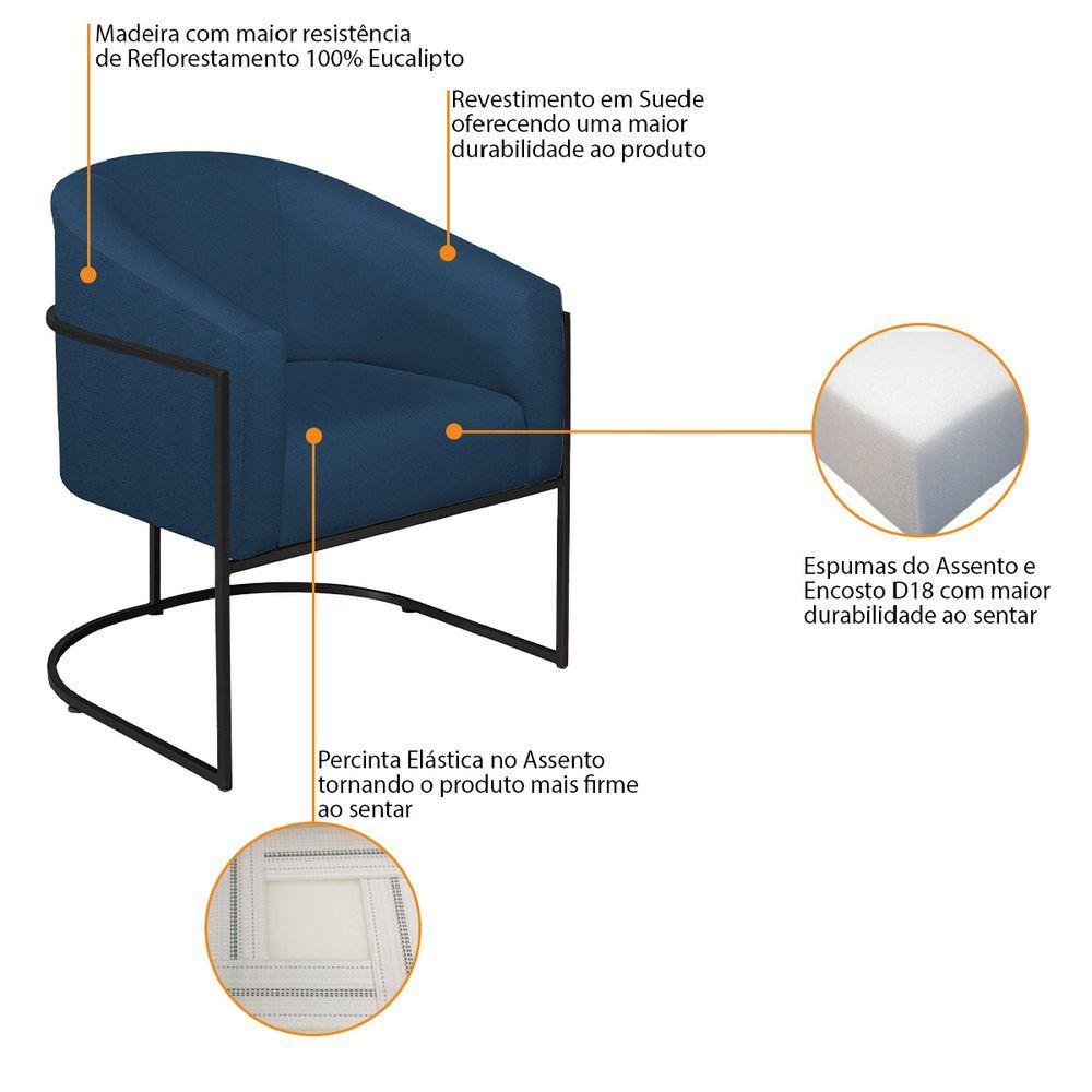 Miniatura Poltrona Decorativa Luiza Base De Ferro Preto Suede - Doce Sonho Móveis Azul Marinho
