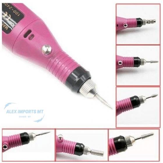 Miniatura Lixa Elétrica Manicure Licha Rosa Unha Gel Fibra