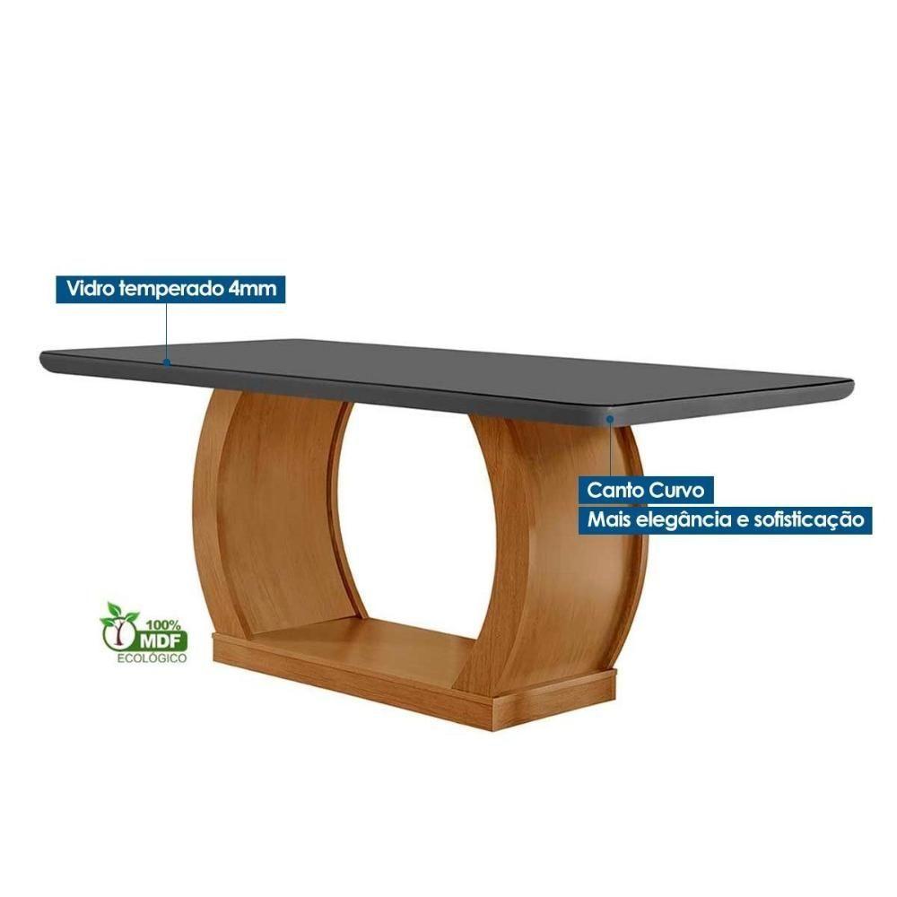 Miniatura Mesa De Sala Jantar Jade C-tampo Vidro Canto Curvo 180x90cm Imbuia-grafite Rufato