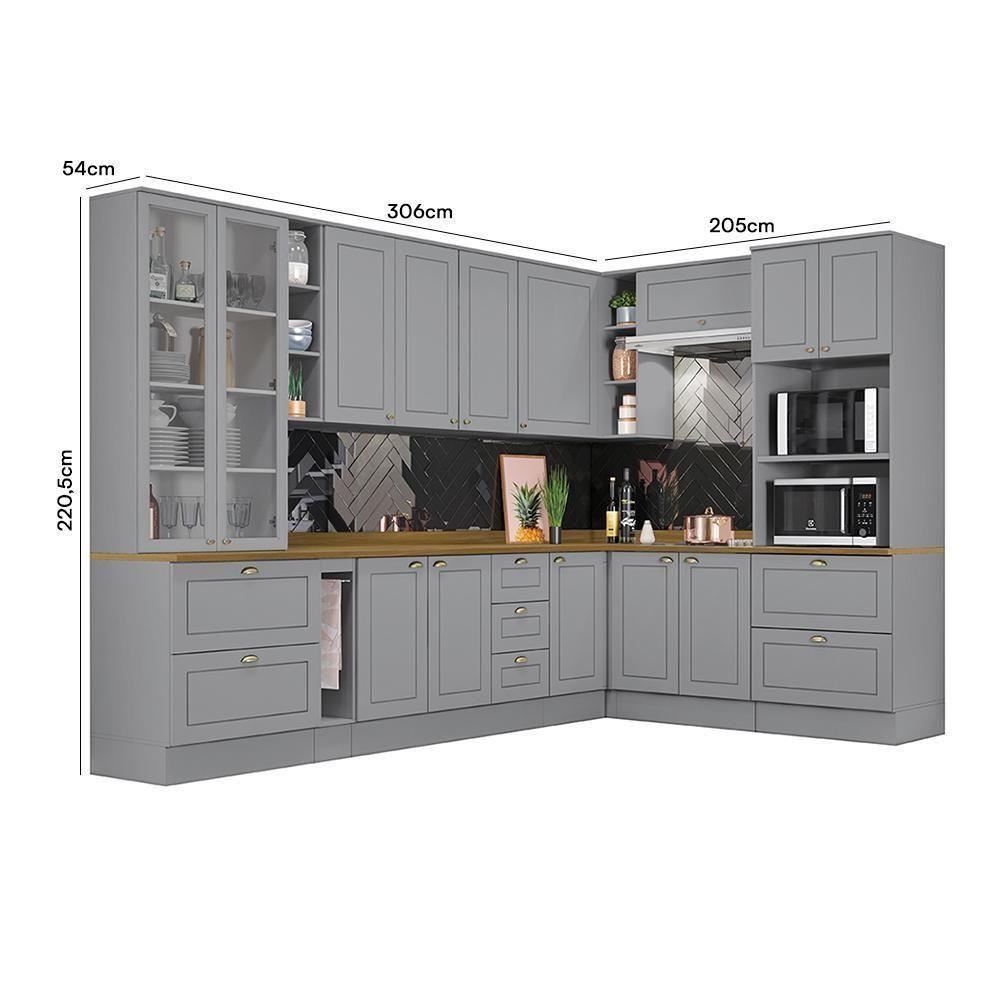 Miniatura Cozinha Completa De Canto Americana 10 Peças Cinza Tampo Nature - Móveis Henn Cinza