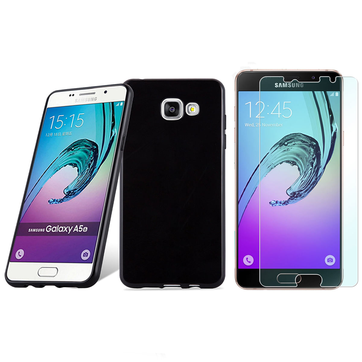 Miniatura Kit Capa Tpu Preta Galaxy A5 2016 A510 Case + Película Gel