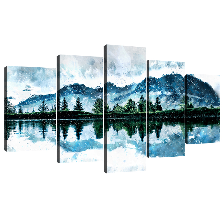 Quadro Decorativo Espelho D'água 110cm  5 Peças Sala Quarto