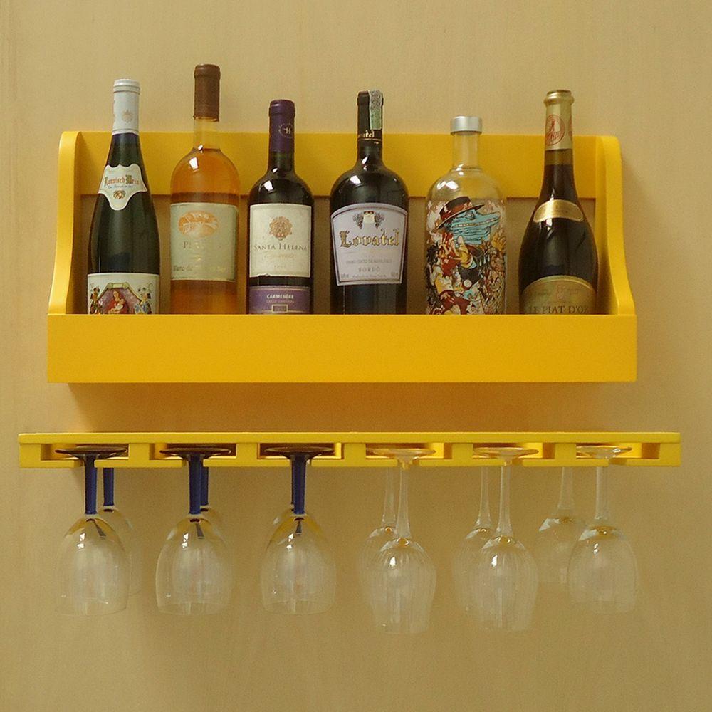Miniatura Porta Taças E Prateleira Adega Para Vinhos Garrafas Bar Amarelo Laca