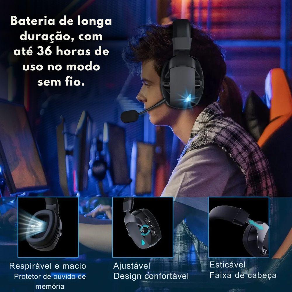 Miniatura Headset Gamer Sem Fio Acinaci, Bluetooth, 2.4G, Usb, 3.5Mm