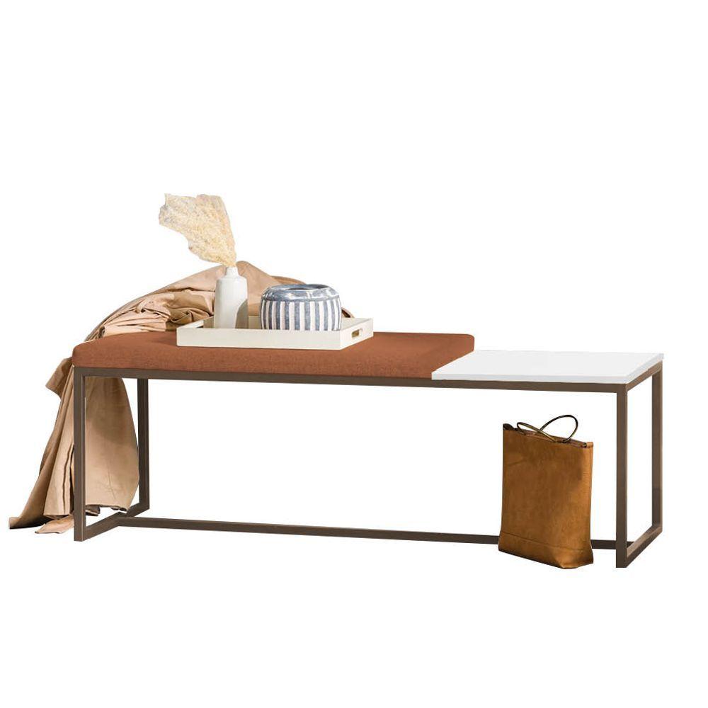 Miniatura Banco Recamier Puff 160cm Industrial Marrom Suede Terracota Tampo Quadrado Mdf Branco