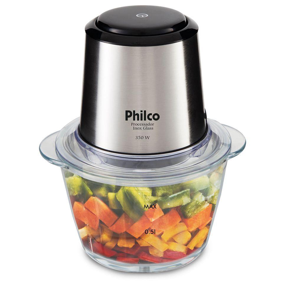Miniatura Processador Philco Inox Glass 1,2L 350W Função Pulsar PPS01I 220V