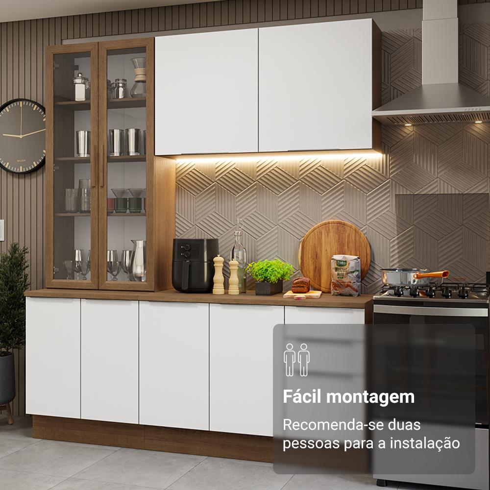 Armário de Cozinha Compacta 190cm Rustic/Branco Stella Madesa 03 Rustic/Branco