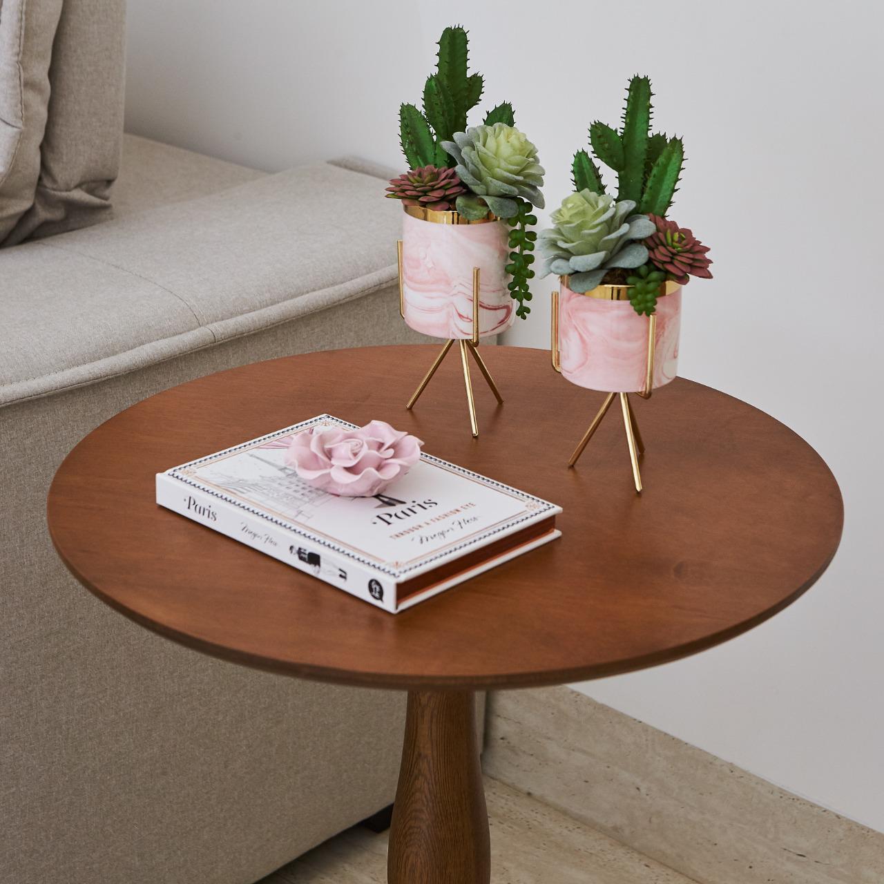 Miniatura Mesa Lateral Pe Torneado Marrom 60X54Cm