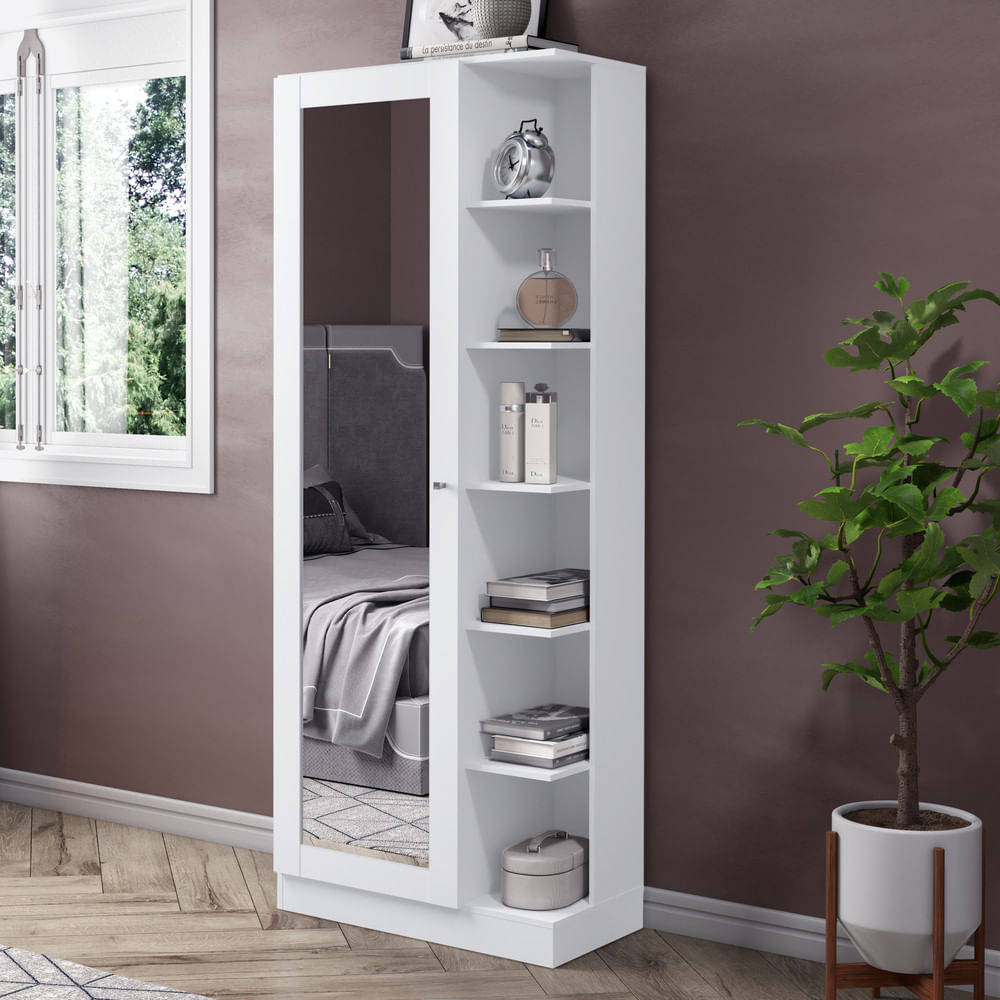 Miniatura Sapateira Com Espelho 01 Porta 06 Prateleiras Íris Henn Branco