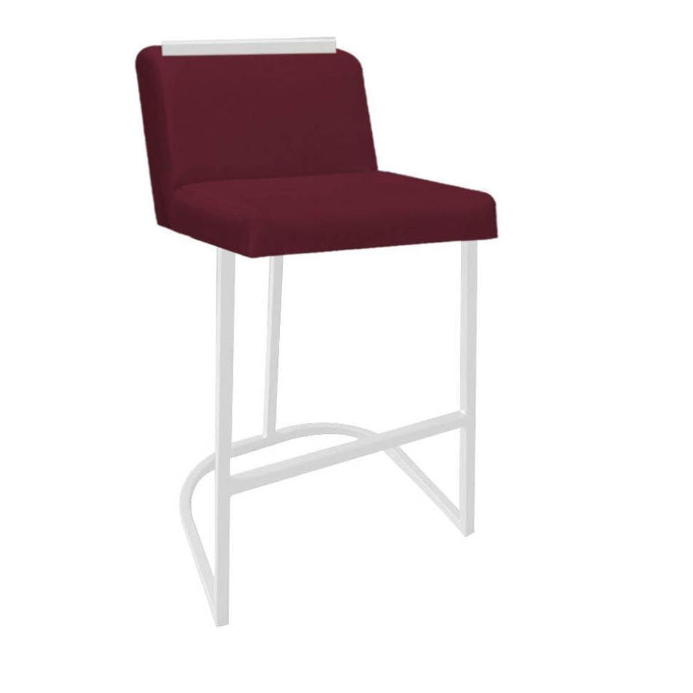 Miniatura Banqueta Com Encosto Nynna Luxo Confort Bistrô Cozinha Ferro Branco Suede Bordô - Amey Decor