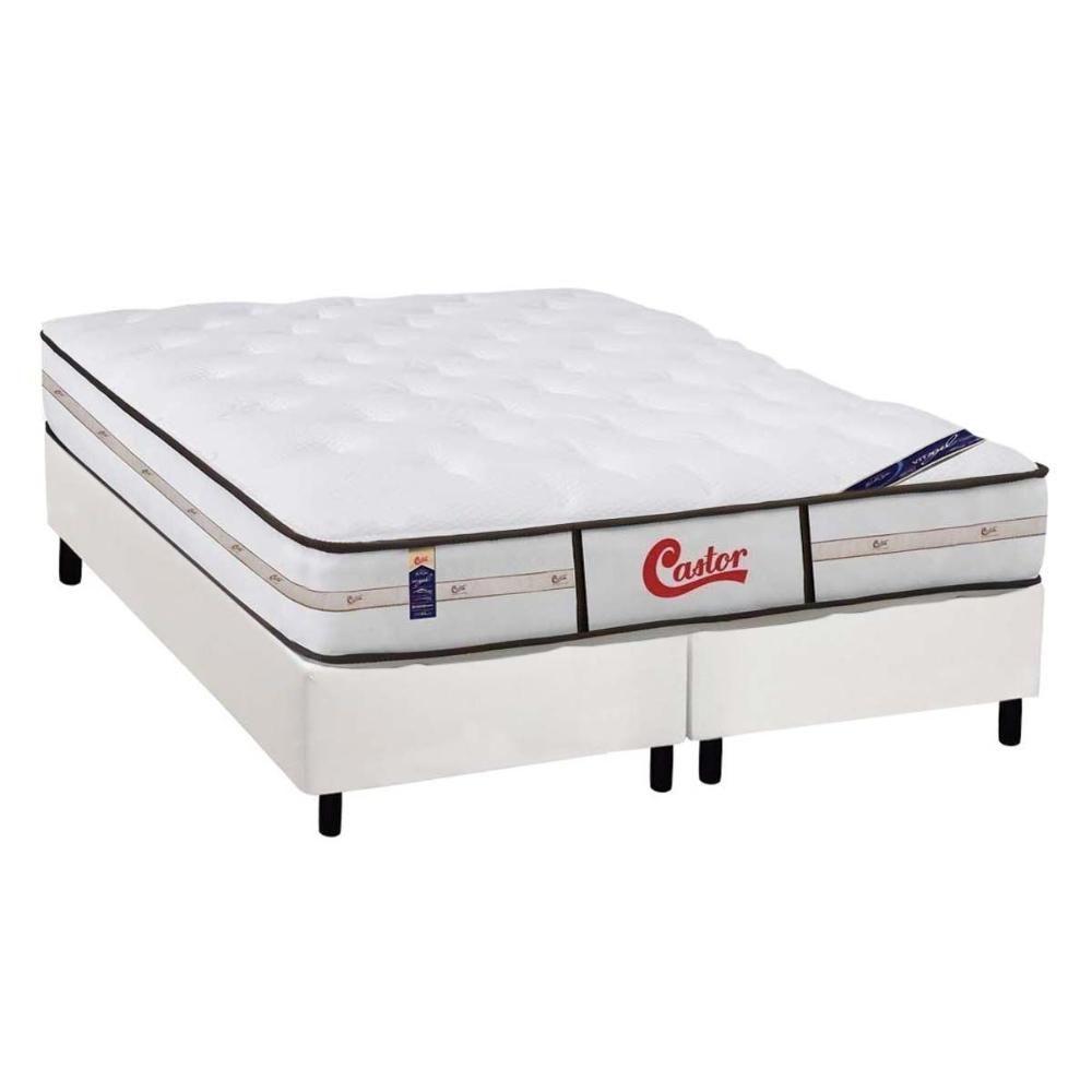 Miniatura Cama Box Queen: Colchão Molas Ensacadas Castor Pocket Gold Star Vitagel Class + Base White(158X198)