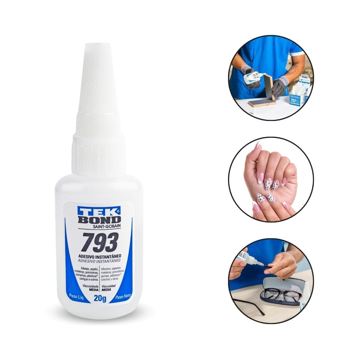 Miniatura Kit 100 Tips Curvatura C Transparente + Cola Tek Bond 793