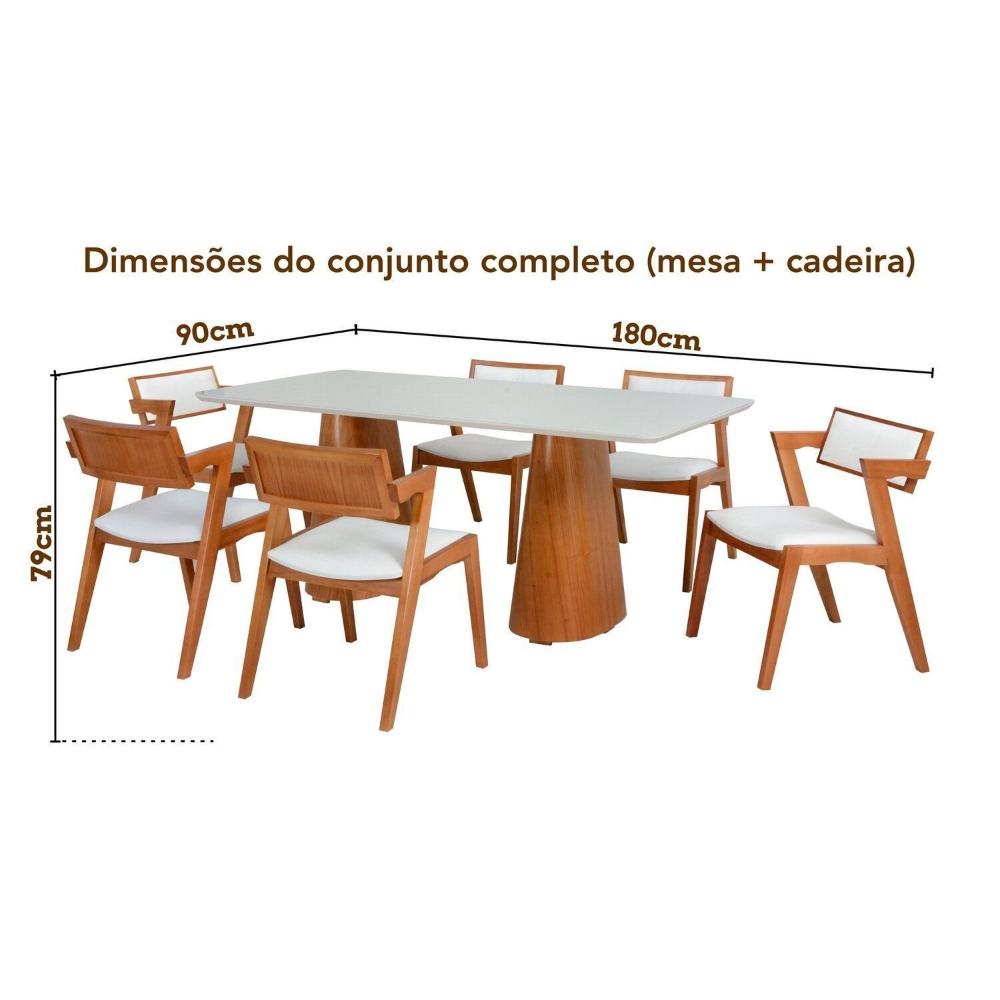 Conjunto Mesa Fortaleza com 6 Cadeiras em Madeira e Estofada Ímola Authentic Espresso Móveis Champagnhe/Off White