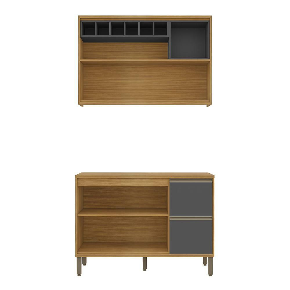 Miniatura Cozinha Milão Compacta 3 Portas 3 Gavetas Com Nichos Carvalho Grafite Clique Chique