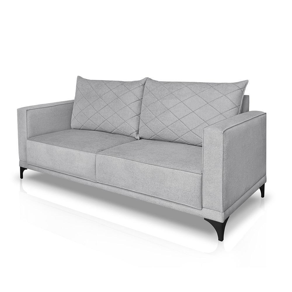 Miniatura Sofá Living 2 Lugares Com Pés De Ferro Almofadas Soltas 180cm Neso Bouclê Cinza