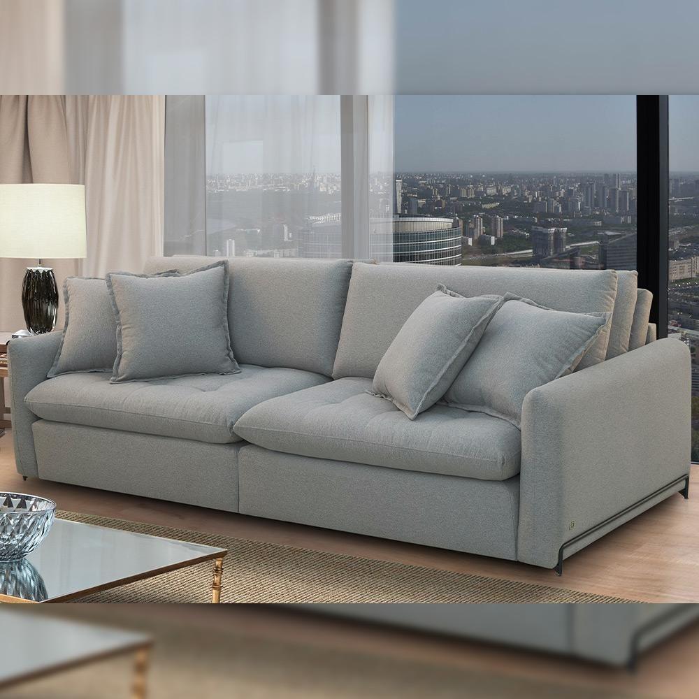 Sofá Cama Retrátil Para Sala De Estar 3 Lugares 230cm Lee T03 Linho Cinza Urano - Lyam Decor